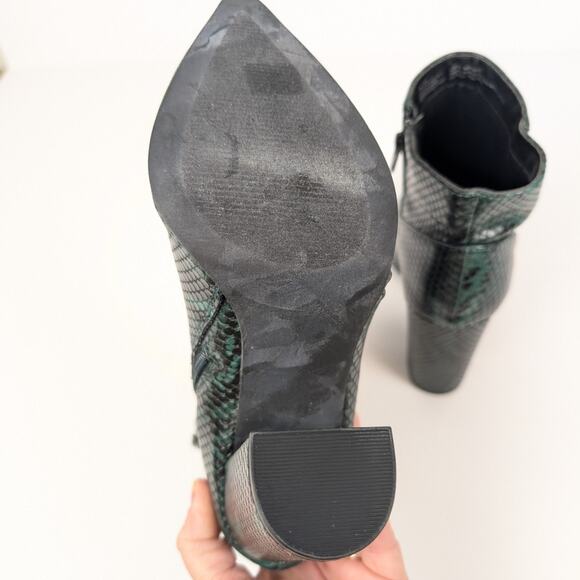 Just Fab Emerald Green & Black Taleah Snakeskin Heeled Ankle Boots Size 7.5 - Picture 7 of 10